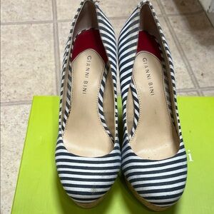 Gianni Bini Striped Black and White Heels